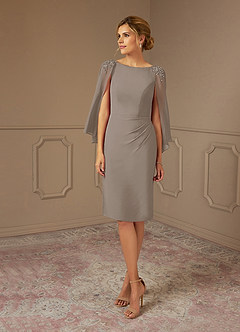 Azazie Carmela Mère de la mariée Robes Robe Fourreau en Mousseline de soie Dentelle Taupe image2