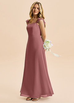 Azazie Mavie Junior Abito A-Line in Chiffon Increspato Rosa Del Deserto image3