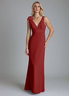 Azazie Taro Bridesmaid Dresses Rust Sheath Bow Chiffon Dress image6