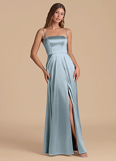 Azazie Wren Brudtärnklänningar Klä av A-Linje i Metallisk satin Axelbandslös Dammblå image5