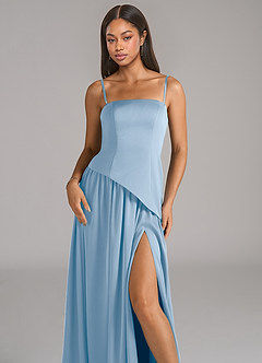 Azazie Adeline Bridesmaid Dresses Powder Blue A-Line Strapless Stretch Satin Convertible Dress image2