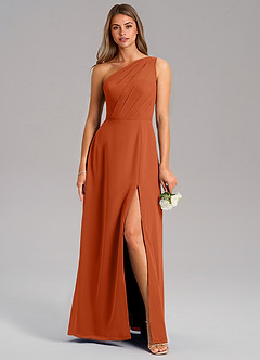 Azazie Phaedra Bridesmaid Dresses Burnt Orange A-Line One Shoulder Chiffon Dress image11