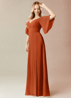 Azazie Cierra Bridesmaid Dresses Burnt Orange A-Line V-Neck Chiffon Dress image4