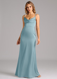 Azazie Aimee Brautjungfernkleider A-Linie Herzausschnitt Stretch-Satin Kleid Stimmungsvolles Blau image4