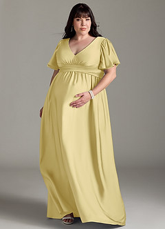 Azazie Verna Gravid brudtärna klänningar Klänning A-Line Ruched Golvlängd Stretch Satin image9