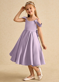 Azazie Favia Flower Girl Dresses Frosted Lilac A-Line Off the Shoulder Matte Satin Dress image6