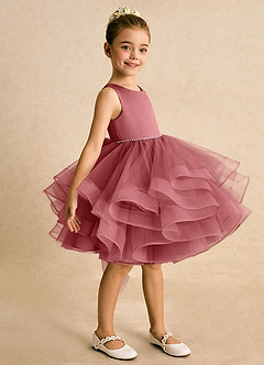Azazie Tinie Robe Demoiselle D'honneur Fillette Robe Princesse en Tulle Arc Antique Rose image4