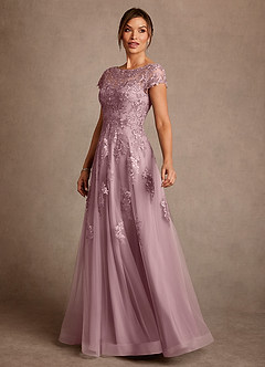 Azazie Jalinda Klänningar till brudens mor Klä A-Line i Chiffong Spets Dammig Ros image4