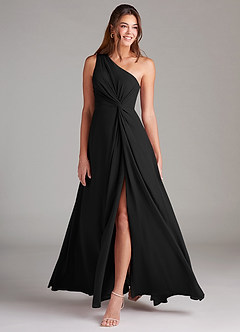 Azazie Brooke Bridesmaid Dresses Black A-Line One Shoulder Chiffon Dress image3