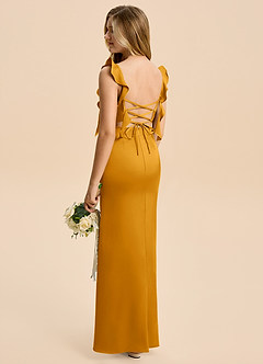 Azazie Jessamine Junior Butterscotch A-Line Ruched Stretch Satin Dress image4