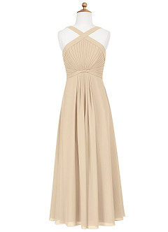 Azazie Anthea Junior Champagne Pleated Chiffon Dress image6