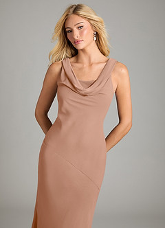 Azazie Rylina Vestidos de damas de honor Vestido de Champán Rosado de Gasa de Corte Sirena con Plisado image3