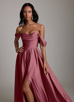 Azazie Loisa Abiti da Damigella Abito A-Line in Raso Elasticizzato a Spalla Scoperta Rosa Del Deserto image5