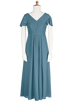 Azazie Peony Junior Robe Trapèze en Mousseline de soie Plissée Bermude image6