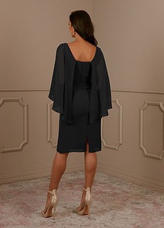 Azazie Mirra Mother of the Bride Dresses Black Sheath Scoop Pleated Chiffon Dress image3