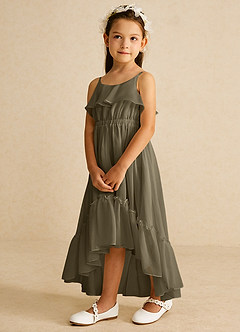Azazie Karmen Flower Girl Dresses Willow Green A-Line Ruched Chiffon Dress image2