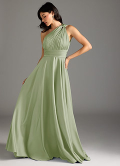 Azazie Charlize Bridesmaid Dresses Dusty Sage A-Line One Shoulder Stretch Satin Dress image5