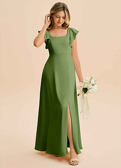 Azazie Bondi Junior Juniper A-Line Side Slit Stretch Satin Dress image3