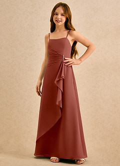 Azazie lolly Girls Formal Robe Demoiselle D'honneur Fillette Robe Trapèze en Mousseline de soie Plissée Auburn image5