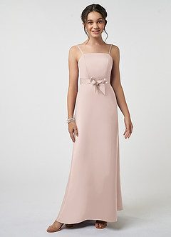 Azazie Anina Junior Robe Trapèze en Satin extensible Arc Rose Pâle image1