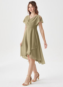 Azazie Graciela Junior Moss Green A-Line Pleated Chiffon Dress image4
