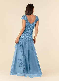 Azazie Romy Mother of the Bride Dresses Steel Blue Mermaid V-Neck Sequins Tulle Dress image3