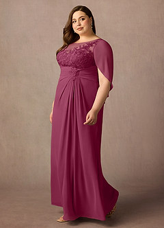 Azazie Hera Mother of the Bride Dresses Mulberry A-Line Lace Capelet Chiffon Dress image8