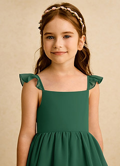 Azazie Boba vestidos de niña de las flores Vestido de Verde Oscuro de Gasa de Corte En A con Escote Cuadrado image8