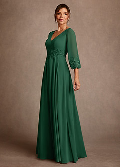 Azazie Yorba Abiti per la Madre della Sposa Abito A-Line in Chiffon Pizzo Verde Scuro image4
