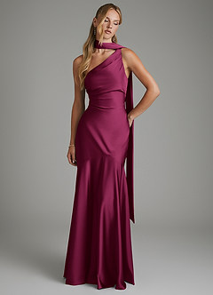 Azazie Amara Bridesmaid Dresses Red Plum Mermaid One Shoulder Stretch Satin Dress image3