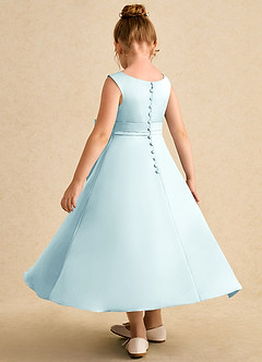 Azazie Eve Flower Girl Dresses Sea Glass A-Line Pleated Matte Satin Dress image5