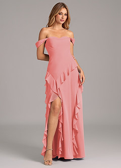 Azazie Sloane Bridesmaid Dresses Coral A-Line Sweetheart Neckline Chiffon Dress image4