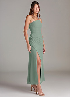 Azazie Eren Robes de demoiselle d'honneur Robe Sirène en Mousseline de soie Une épaule Sauge D'argent image4