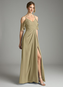 Azazie Dakota Bridesmaid Dresses Moss Green A-Line V-Neck Pleated Chiffon Dress image5
