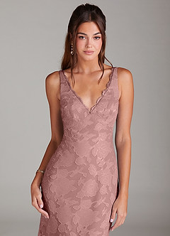 Azazie Tianna Bridesmaid Dresses Dusty Rose Sheath Lace Floral Burnout Dress image5