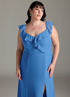 Azazie Sophie Robes de demoiselle d'honneur Robe Trapèze Convertible en Mousseline de soie Épaule décolletée Geai Bleu image13