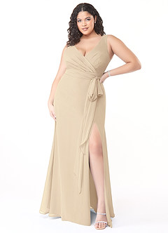 Azazie Alva Final Sale Champagne A-Line Pleated Chiffon Dress image8