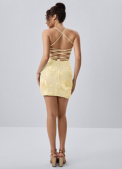 Marigoldessa Lemon Sorbet Bodycon Strappy Floral Applique Mini Dress image2