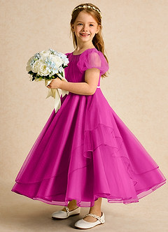 Azazie Duckie Abiti da Ragazza di Fiori Abito Principessa in Tulle Plissettato Fucsia image4