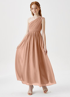 Azazie Anissa Junior Abito A-Line in Chiffon Plissettato Champagne Rosa image3