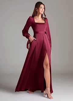 Azazie Leonia Brautjungfernkleider A-Linie Langarm Stretch-Satin Kleid Burgunderrot image10