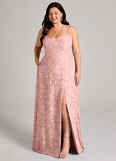 Azazie Moira Bridesmaid Dresses Powder Pink A-Line Side Slit Floral Burnout Dress image10