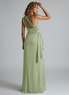 Azazie Maive Bridesmaid Dresses Dusty Sage Sheath Ruched Stretch Satin Dress image3