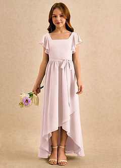 Azazie Milly Girls Formal Blumenmädchenkleider A-Linie Plissee Chiffon Kleid Zartrosa image3