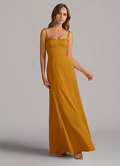 Azazie Amaris Bridesmaid Dresses Butterscotch A-Line Corset Stretch Satin Dress image1
