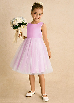 Azazie Esme Blumenmädchenkleider Ballkleid Schleifen Tüll Kleid Bonbonrosa image2