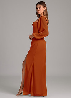 Azazie Brixley Vestidos de damas de honor Vestido de Pimenton de Gasa de Corte Sirena con Manga larga image3