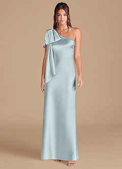 Azazie Capri Bridesmaid Dresses Mist Sheath One Shoulder Metallic Satin Dress image3