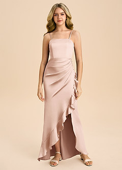 Azazie Buzzy Junior Robe Fourreau en Satin extensible Plissée Or Rose image3