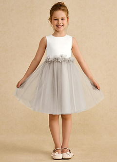 Azazie Louisa Flower Girl Dresses Ivory Frost A-Line Sleeveless Tulle Dress image1